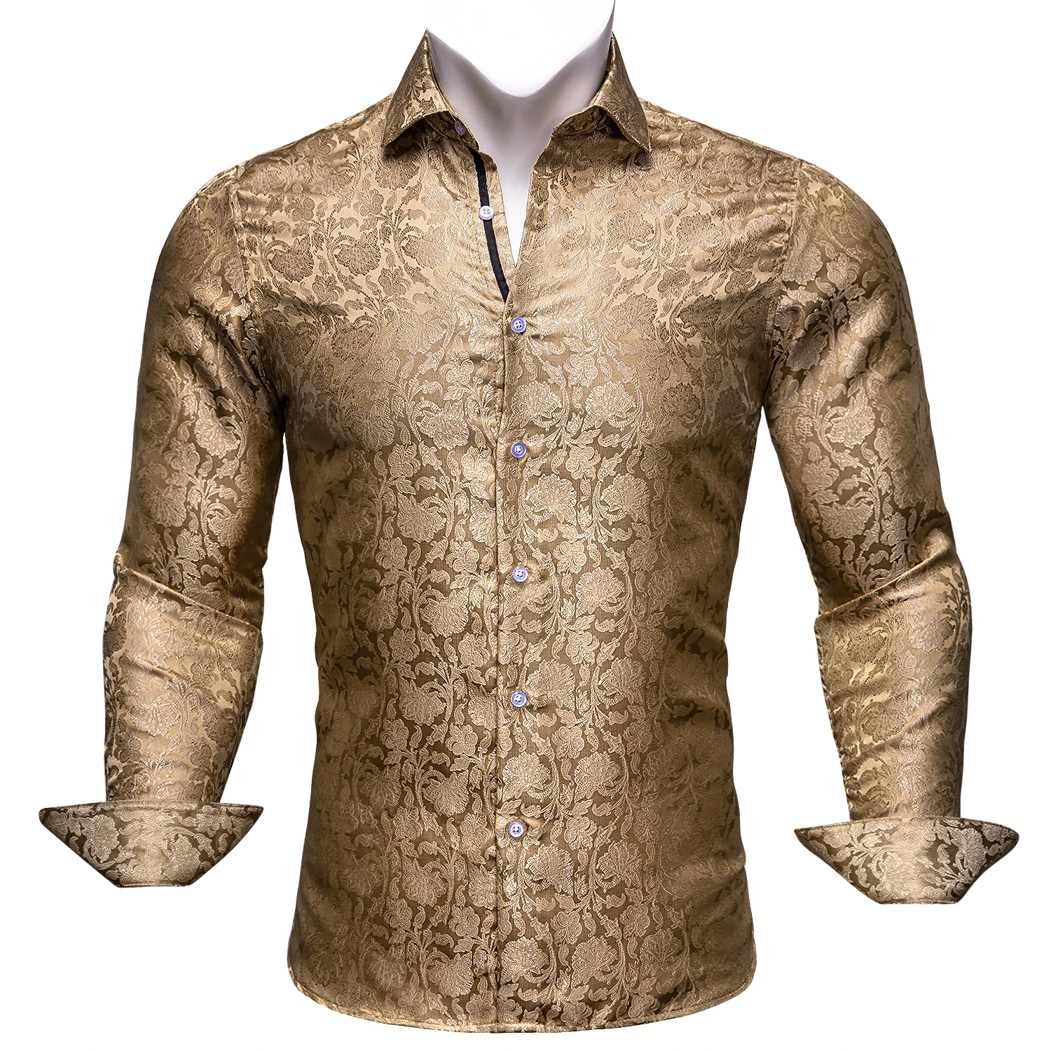 Designer Shirts for Men Silk Long Sleeve Brown Floral Slim Fit Male Blouses Casual Formal Tops Breathable Barry Wang