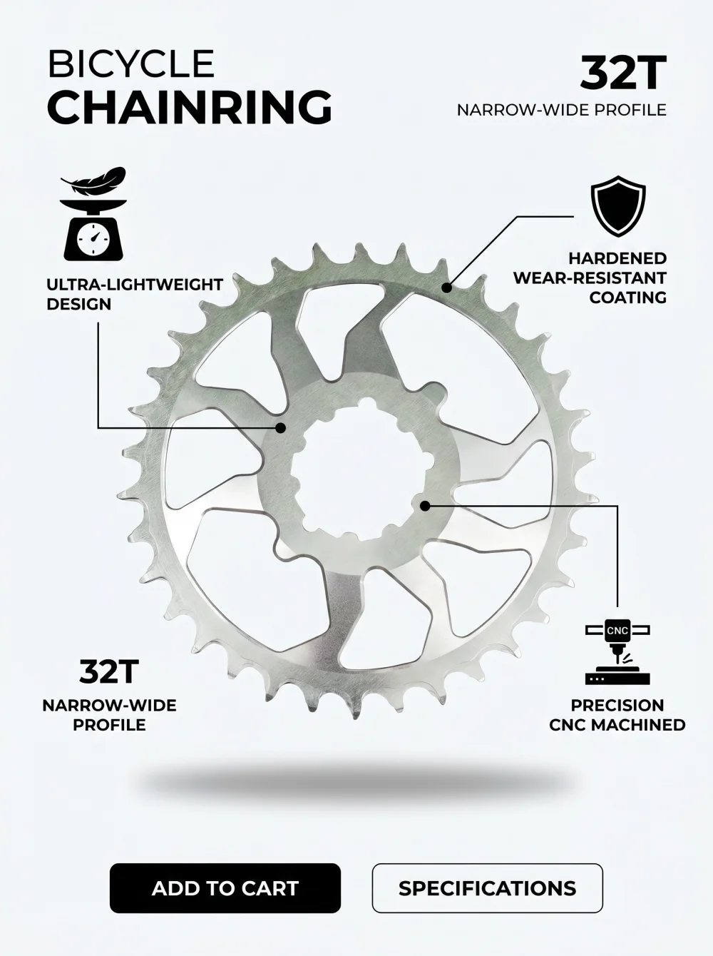 EVOSID MTB Fahrradkettenblatt 30T Narrow Wide Fahrradkurbelgarnitur 3-Loch Direktmontage Kettenrad 8-12S MTB Fahrradkranz 32T-38T DH XC – Detail 3