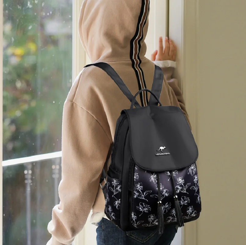 

2026 Women's Fashion Printing Oxford Tassels Double Shoulder Bags Large Capacity Travel Backpacks School Bag Crossbody Backpack