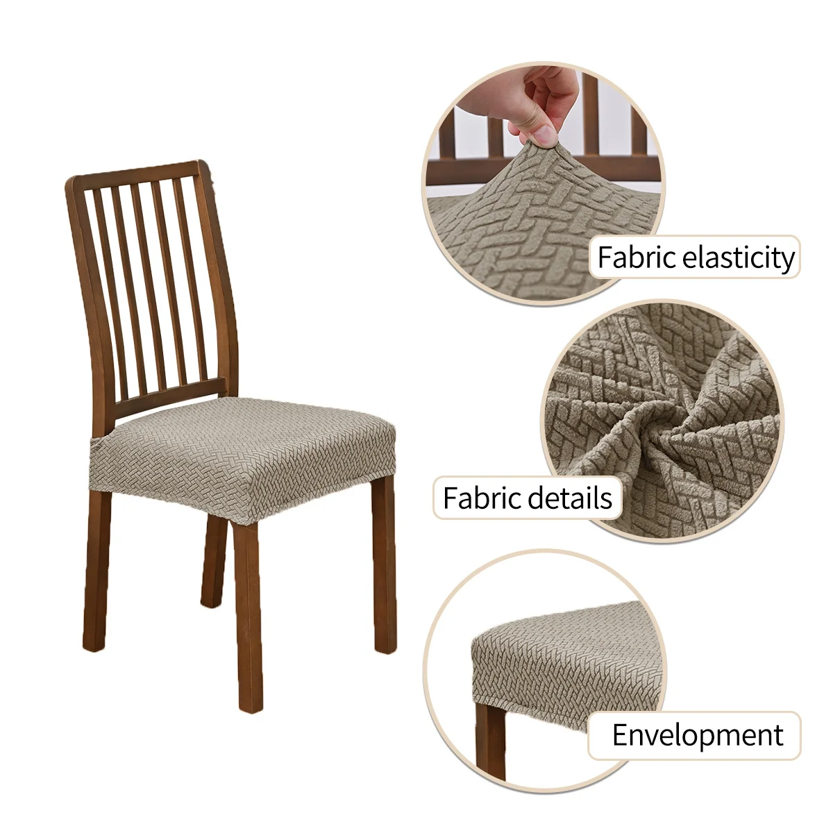 1pc/4pcs/6pcs Non-slip Striped Elastic Stool Cover with Buckle, Jacquard Chair Pad & Dining Chair Slipcover Set view 6