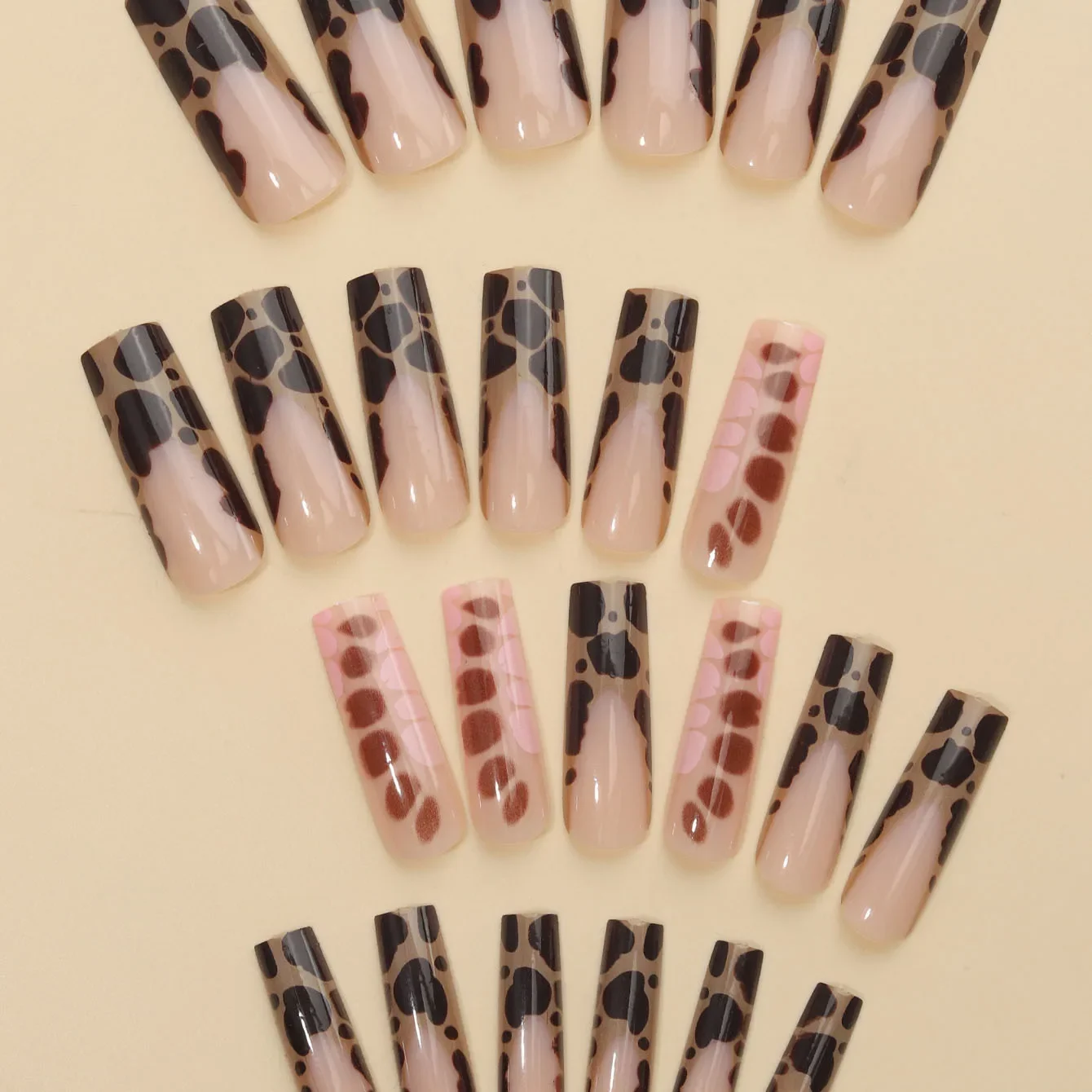 24Pcs Black Cool False Nails Long Luxury with French Design Rhinestone Wearable Fake Nail Simple Decoration Press on Nail Tips