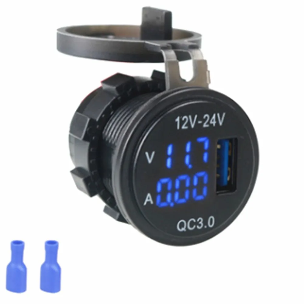 

Waterproof QC 3.0 USB Charger Socket Digital Voltmeter Ammeter monitoring for Car Boat Marine Rv Motorcycle Red Blue