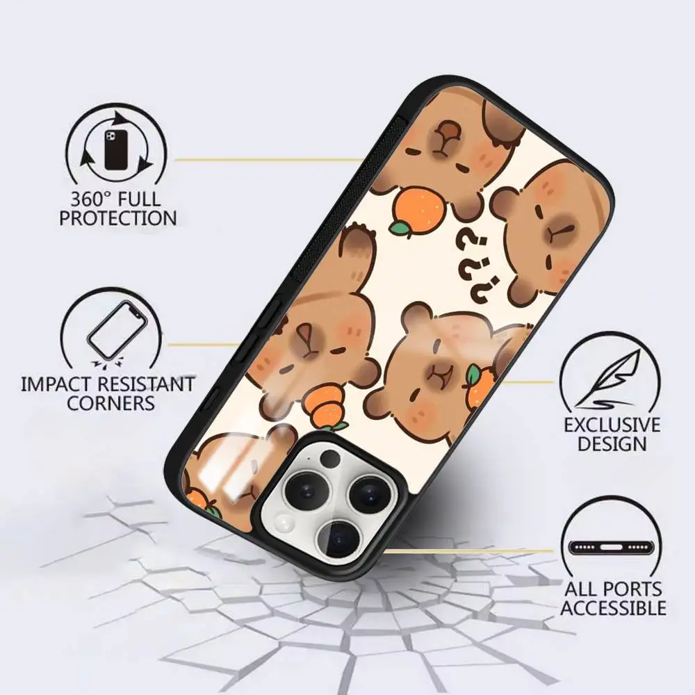 Moda bonito capivara caso de telefone para iphone 16 15 14 13 12 11 pro xs max mini plus celulares duro funda