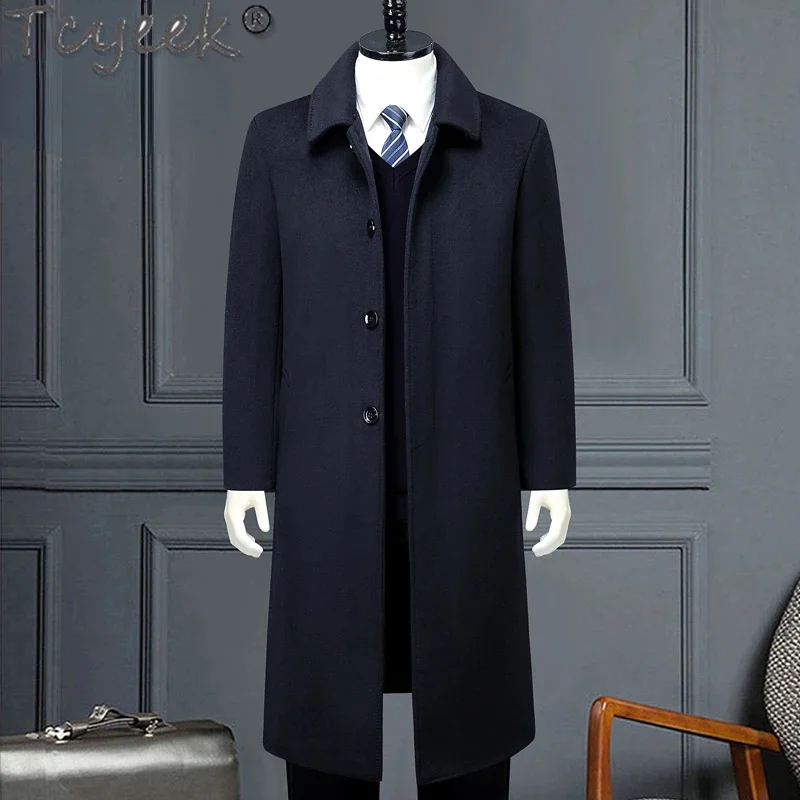 85% Tcyeek Cashmere for Man Clothing Casual Long Woolen Mens Jackets Fall Winter Fashion Warm Wool Coat Loose Down Coats