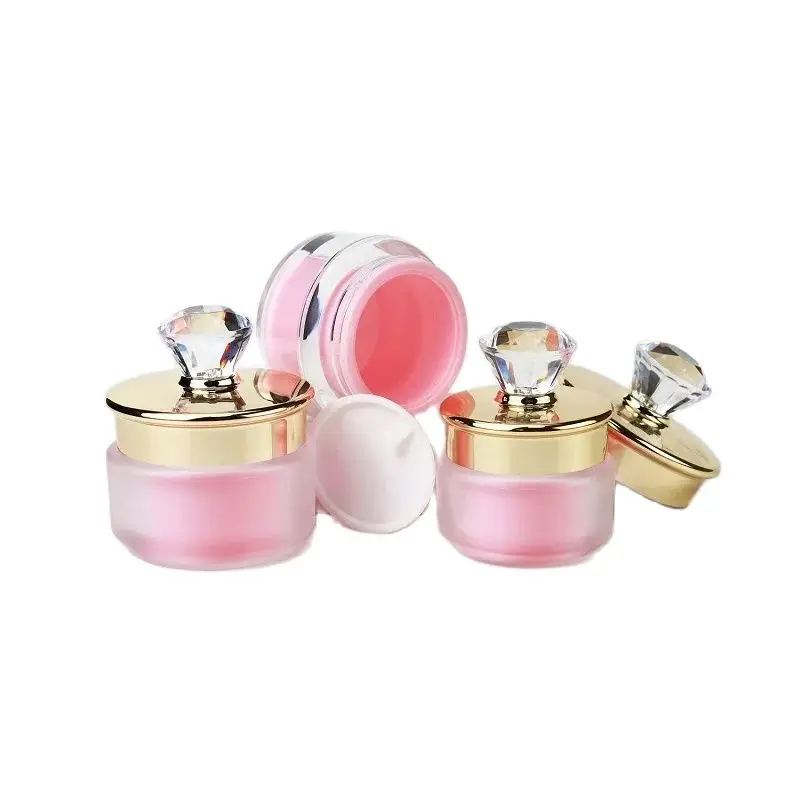 10Pcs Skincare Facial Cream Jars Diamond Lid 30G 50G Frost Pink Empty Refillable Pots Clear Plastic Containers For Cosmetics