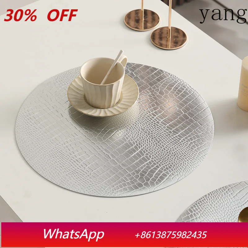 

YJQ 6pcs Nordic Light Luxury Waterproof and Oilproof Hotel Western Restaurant Exclusive Round PVC Leather Placemat