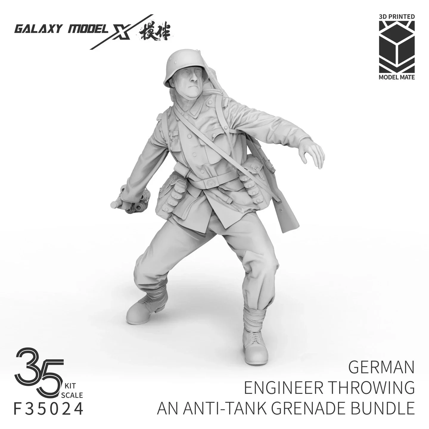 Galaxy Model F35024 3D Resin Figure 1/35 German Engineer Throwing Anti-Tank Grenade for Hobby Diorama - Not Paint