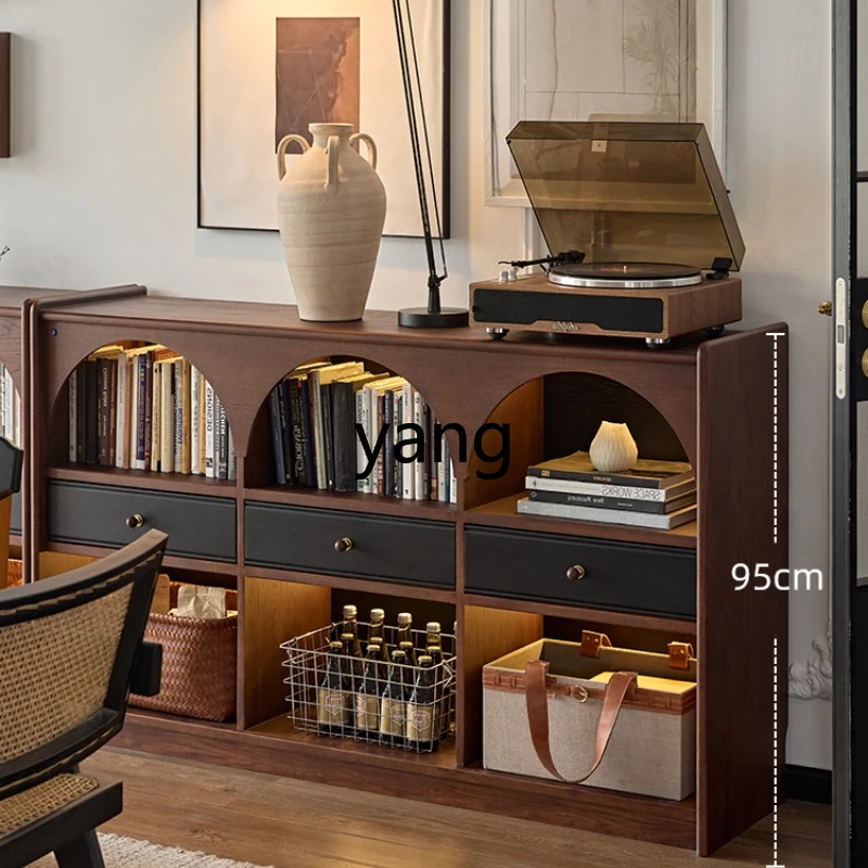 

YHM Living Room Vintage Style Solid Wood Low Book Display Storage