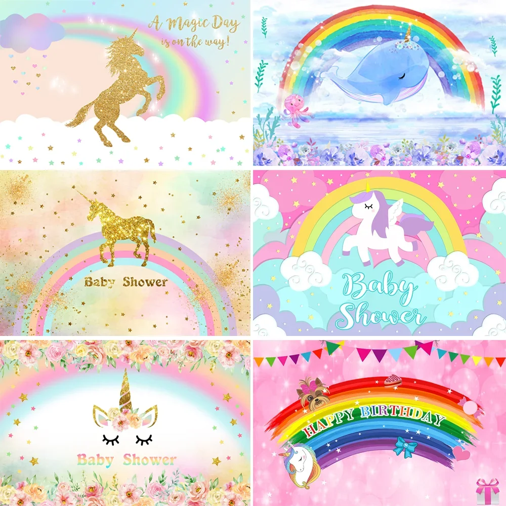 

Newborn Rainbow Unicorn Photography Background Whale Shark Baby Shower Kids Portrait Birthday Party Backdrop Decoration Studio