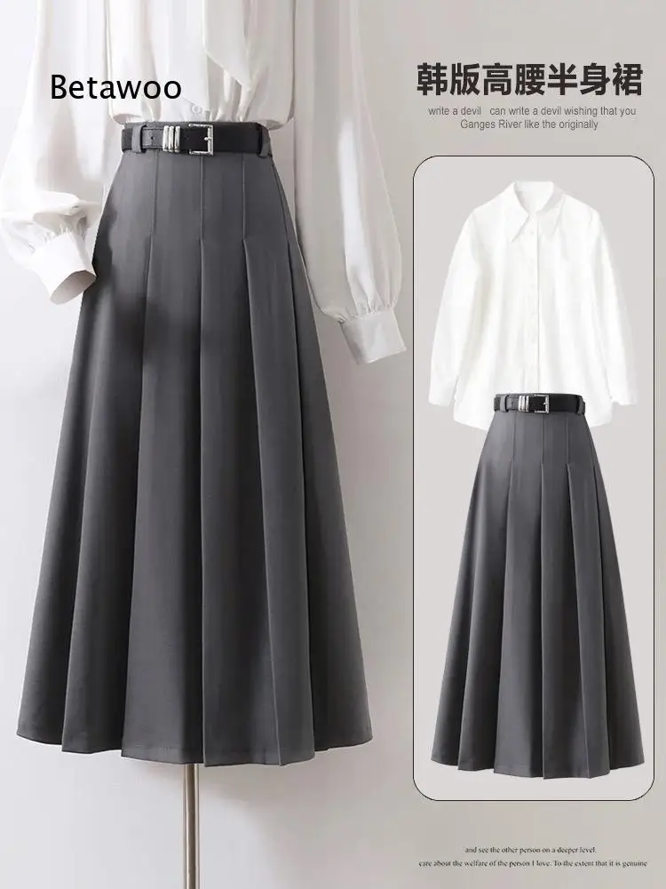 Office Suit Fabric Half Skirt For Women High Waist Versatile Slim Fit Pleated Midi Skirt Korean A Line Long Skirt Garment For W
