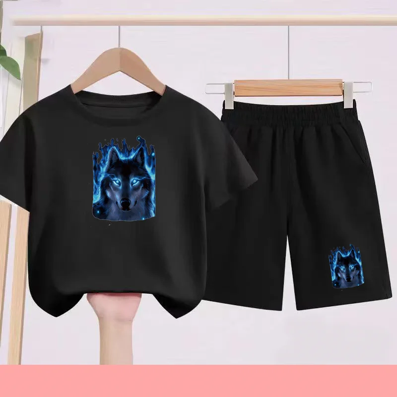 

Anime Cartoon Wolf Boy Girl Summer 2Piece Children T-Shirt Casual 3-12 Age Short Sleeve+Shorts Comfortable Breathable Sportswear