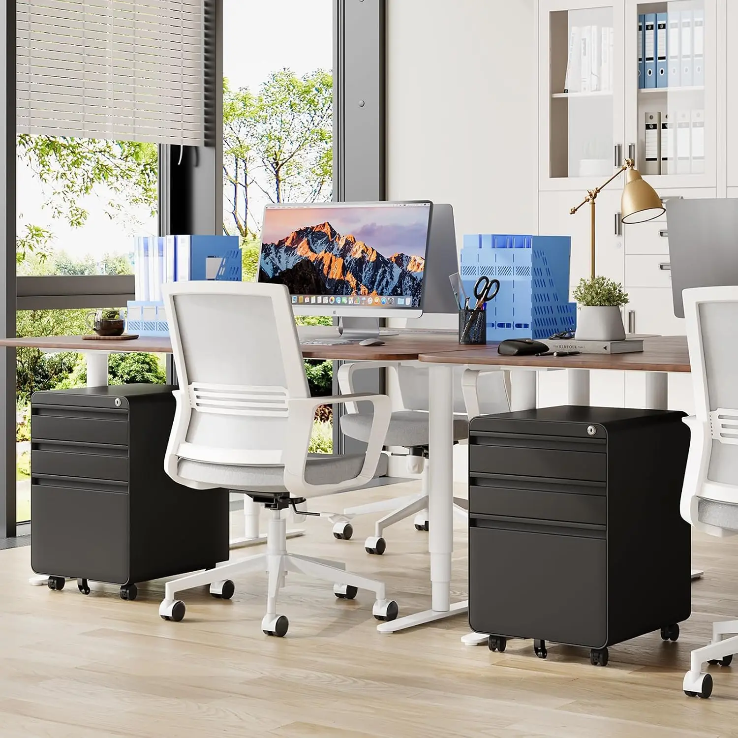 3 Drawer Black File Cabinet, Mobile Under Desk Storage File Cabinet with Lock on Wheels, Letter/Legal Size,Fully Assembled, Smal