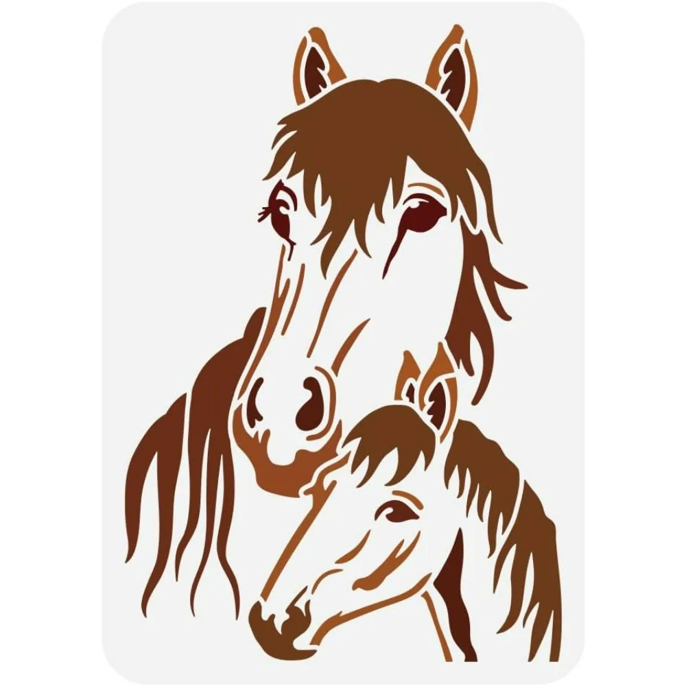 Horses Painting Stencil 8.3x11.7 inch Reusable Mare and Foal Pattern Drawing Template Mother's Day Decoration Stencil DIY Horse