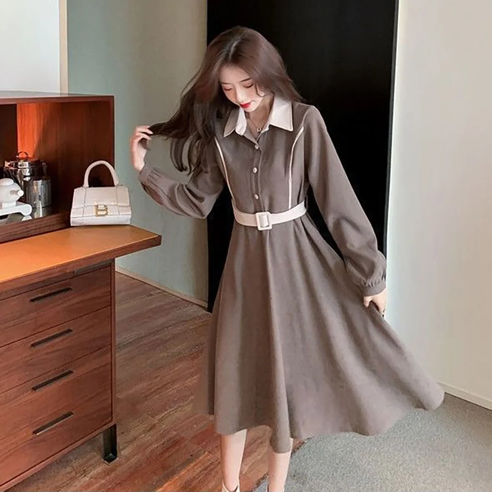 Spring And Autumn Style And Shirt Skirt French Retro Waist Slim Dress Light Luxury Design Temperament With Coat Dress Woman.