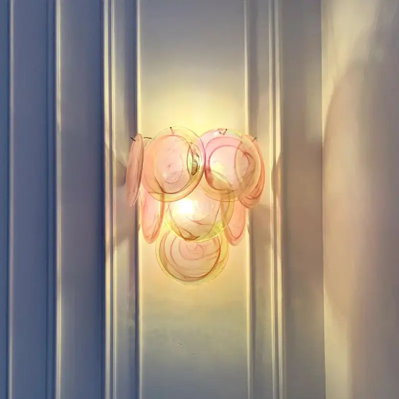 Pink glass wall lamp French romantic dreamy girl heart bedside light luxury creative atmosphere decorative lamp