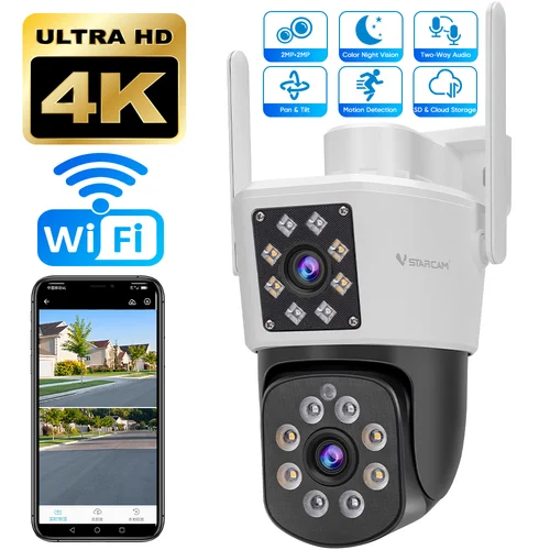 Imagen 1 del producto Cámaras VSTARCAM de doble lente de 4 MP para seguridad en el hogar, 360 ° Ver, detección humana, visión nocturna en color, panorámica e inclinación, audio bidireccional