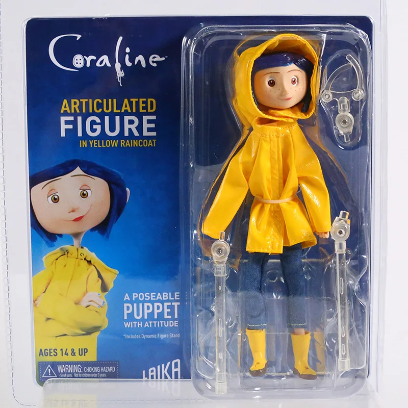 NEW NECA Coraline Articulated Figure in Raincoat / in Striped Shirt and Jeans.