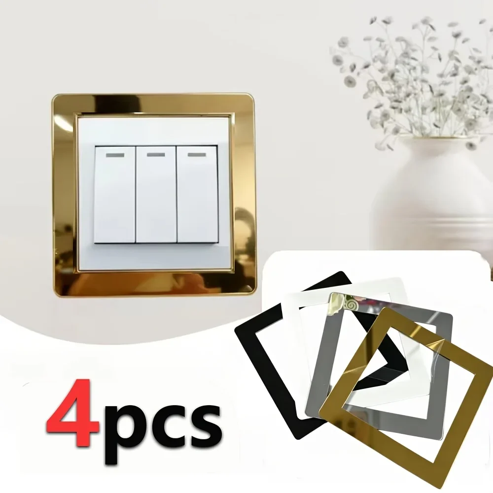 4Pcs Self-Adhesive Acrylic Square Switch Frame Stickers, Decorative Mirror Switch Plate Protective Cover