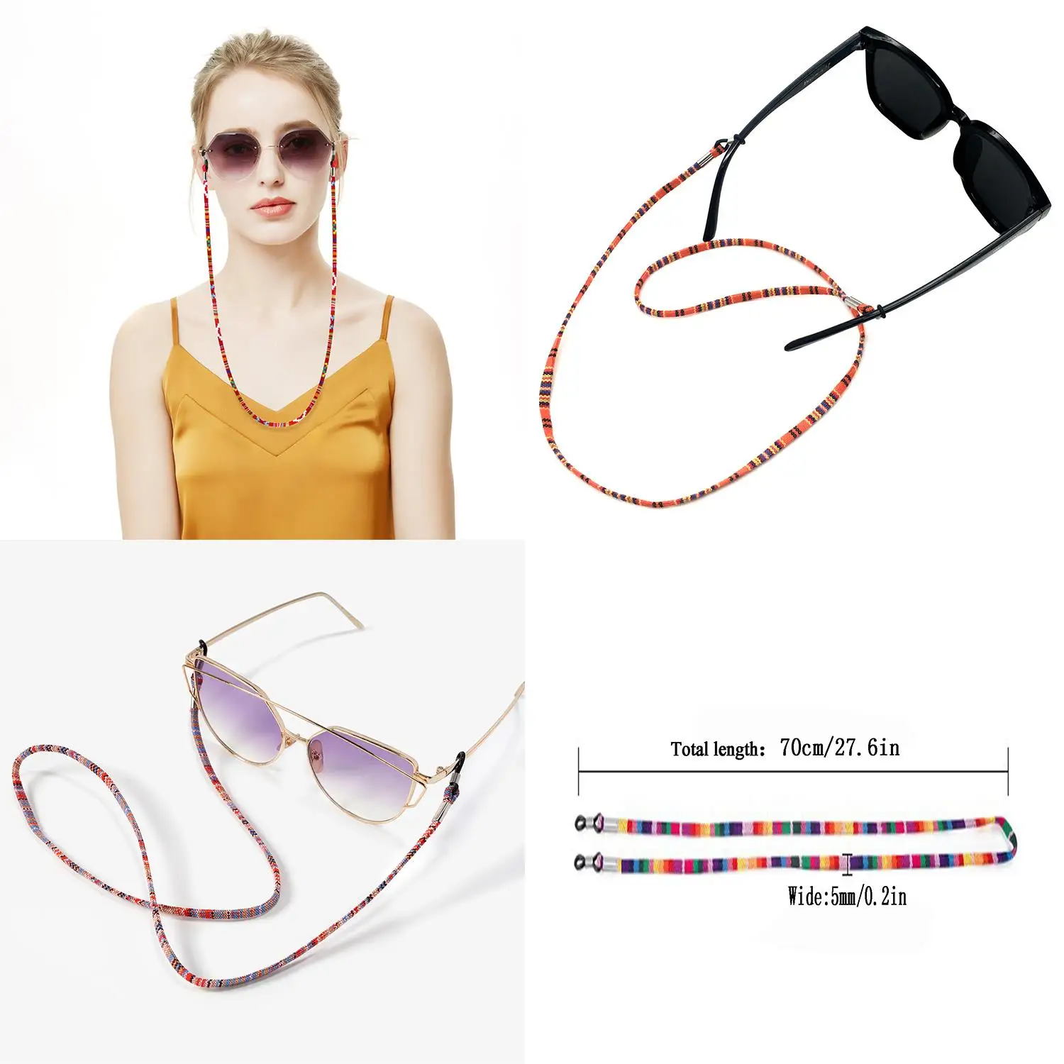 

1pcs Bohemia Style Sunglasses Strap Eyeglass Lanyards Colorful Cotton Cord Reading Glasses Chain String Holder Neck Cord Eyewear