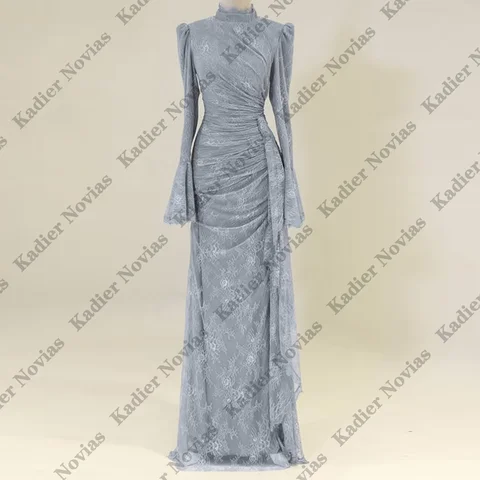 Långärmad höghalsad muslimsk spetsaftonklänning Anpassad festklänning för speciella tillfällen فساتين للمناسبات الخاصة 8 best sales Muslimsk förlovningsklänning - №5