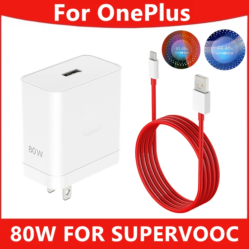 US Plug 80W SuperVooc Fast Charger For OnePlus 9 9R 10 Pro 11 12 13 Nord CE 2T 3 4 5 OPPO Realme Type C USB Flash Charging Cable