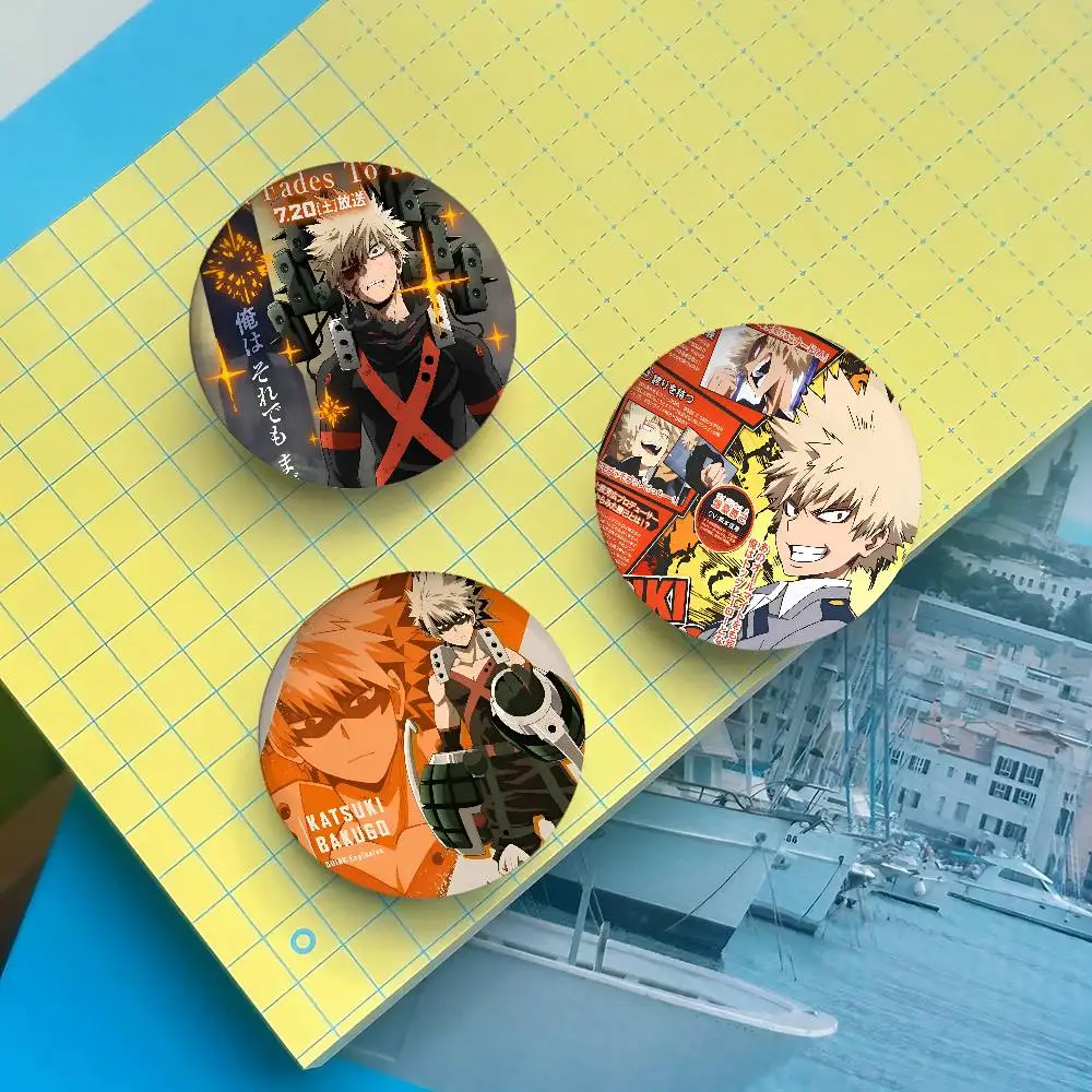 Anime B-Bakugo K-Katsuki Anime Round Laser Badge Cartoon Brooch Clothes Backpack Accessories Lapel