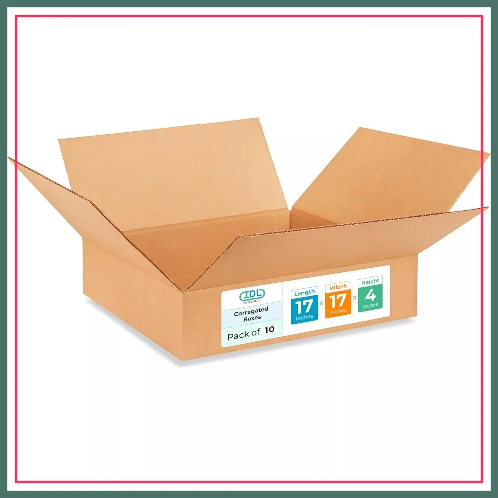 

Medium Shipping Boxes 17x17x4 inches (10-Pack) - Extra Strength 200 lb - USA-Made Corrugated Moving Boxes