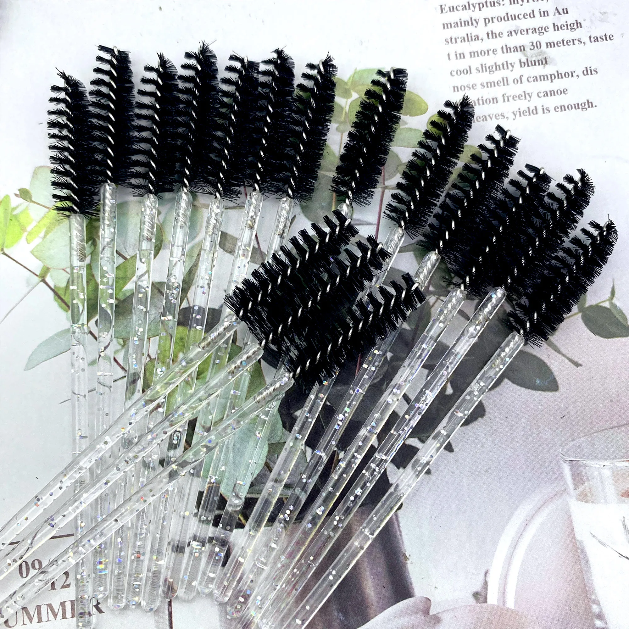 50pcs Eyelashes Brush Crystal Diamond Handle Makeup Brush Mascara Wands Eyelash Extension Tool Supplies Applicator Spoolers