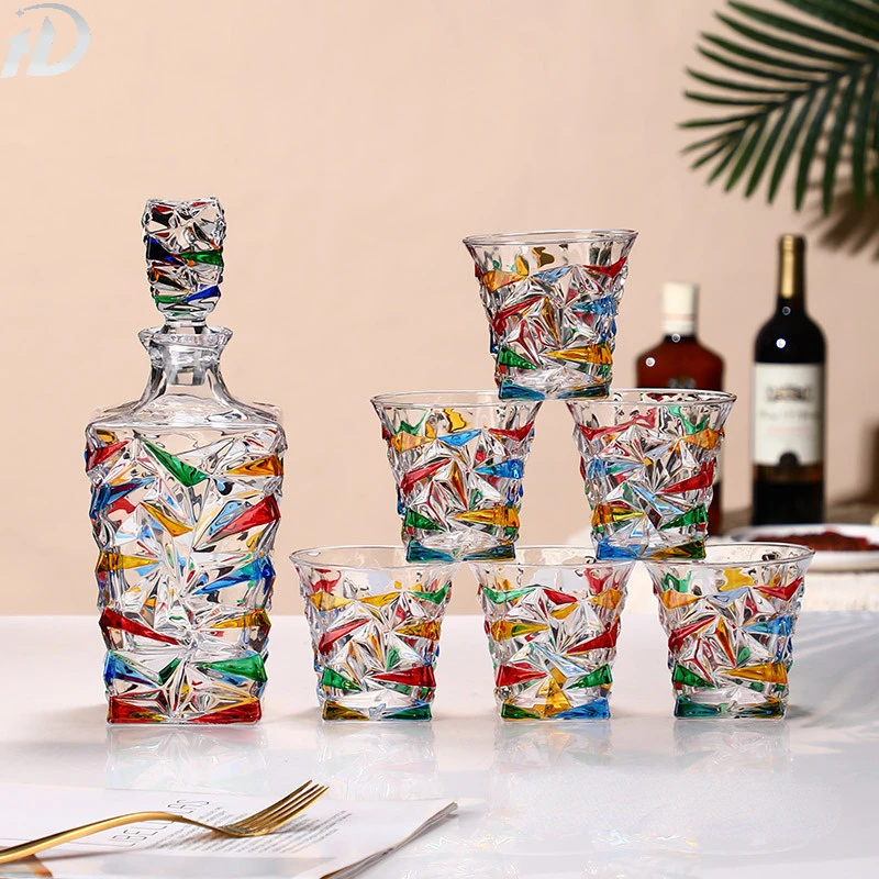 

Italy Retro Style Color Glacier Whisky Decanter, Hand Painted Crystal Glass, Ice Crack Liquor Brandy Whiskey Wine Grade