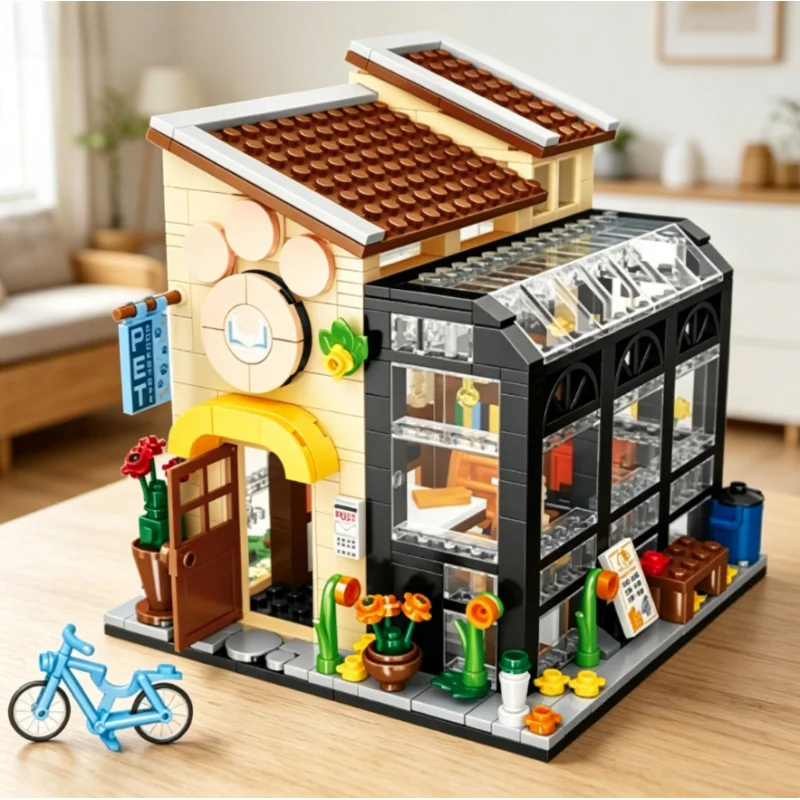 

Creative Street View Pet BookStore Building Bricks Model DIY Blocks Home Decoration Ornament Desktop Art Decor Collection