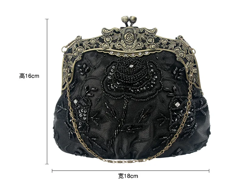 Vintage High-end Women Evening Bag Crossbody Clutch Flower Sequins Beaded Purse Chain Lady Shoulder Party Bag Clutches Handbag