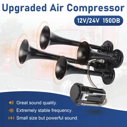 New Four Electric Horn 12V 24V Super Loud Dual Tone Car Air Horn Set Trumpet Compressor for Motorcycle Car Boat Truck Vehicle
