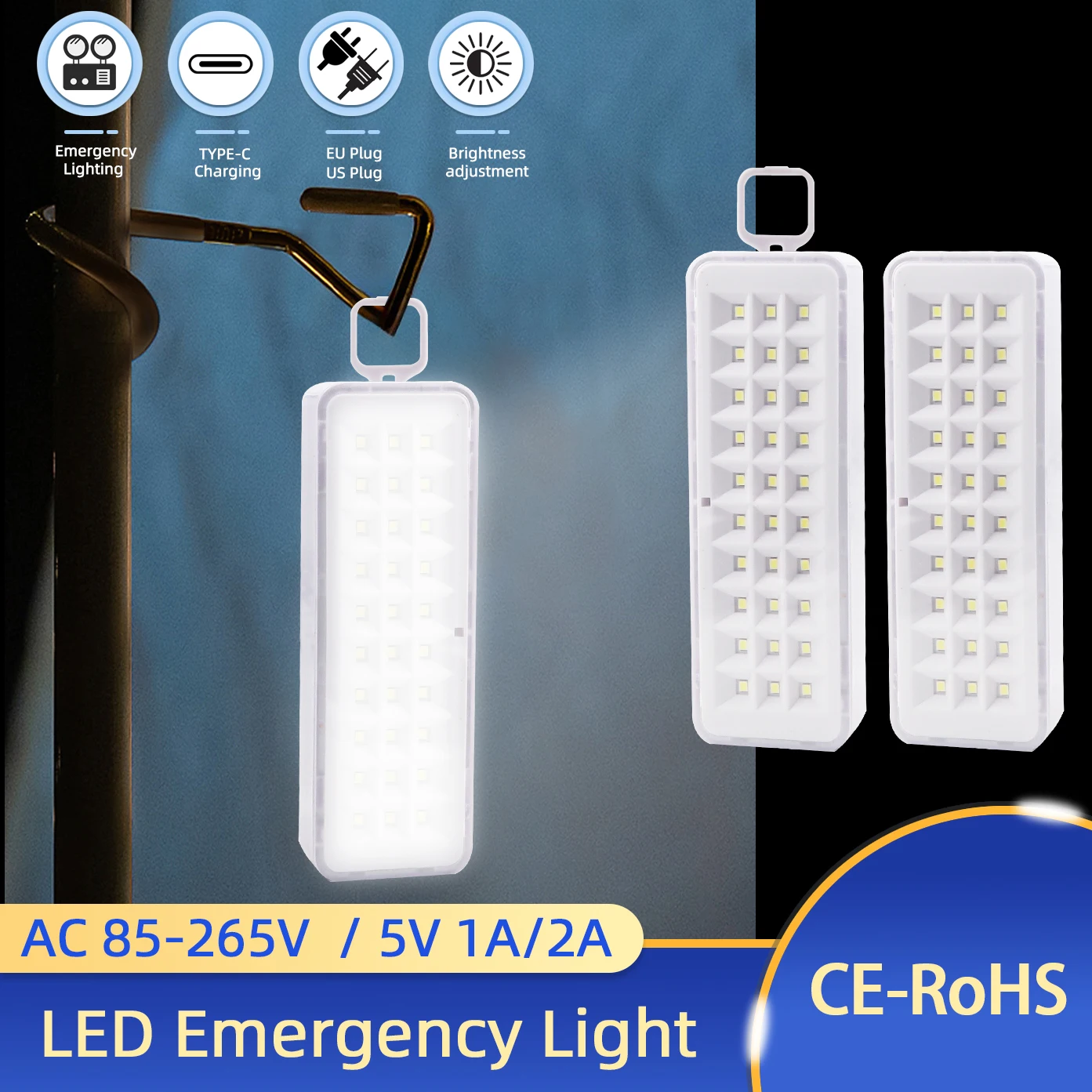 ضوء الطوارئ LED، اللوائح الأوروبية والأمريكية، منفذ USB من النوع C، ضوء تخييم متعدد الوظائف قابل لإعادة الشحن #1