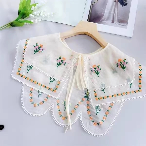 Double-layer exquisite embroidery small floral large lapel ethnic style shawl false collar sweater shirt collar