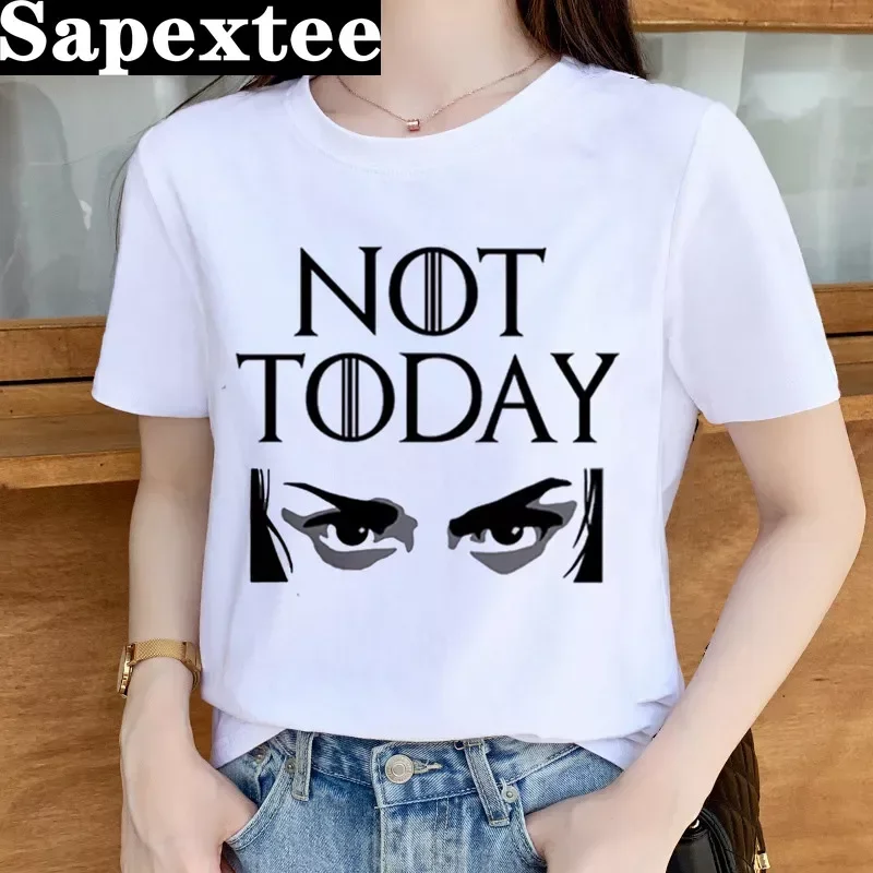 ملابس علوية هاراجو بطباعة حروف من Arya Stark للنساء ، تي شيرت أساسي بياقة دائرية ، بأكمام قصيرة ، كاجوال ، فتاة ، شحن على شكل سفينة #1