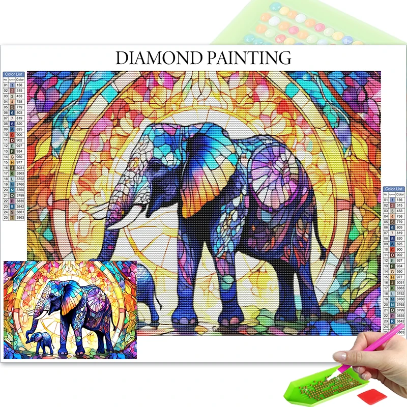 

New Arrivals Diamond Paintings Elephant Cross Stitch Full Rhinestones Crafts Supplies Adults Animal Diamons Art Stained Glass