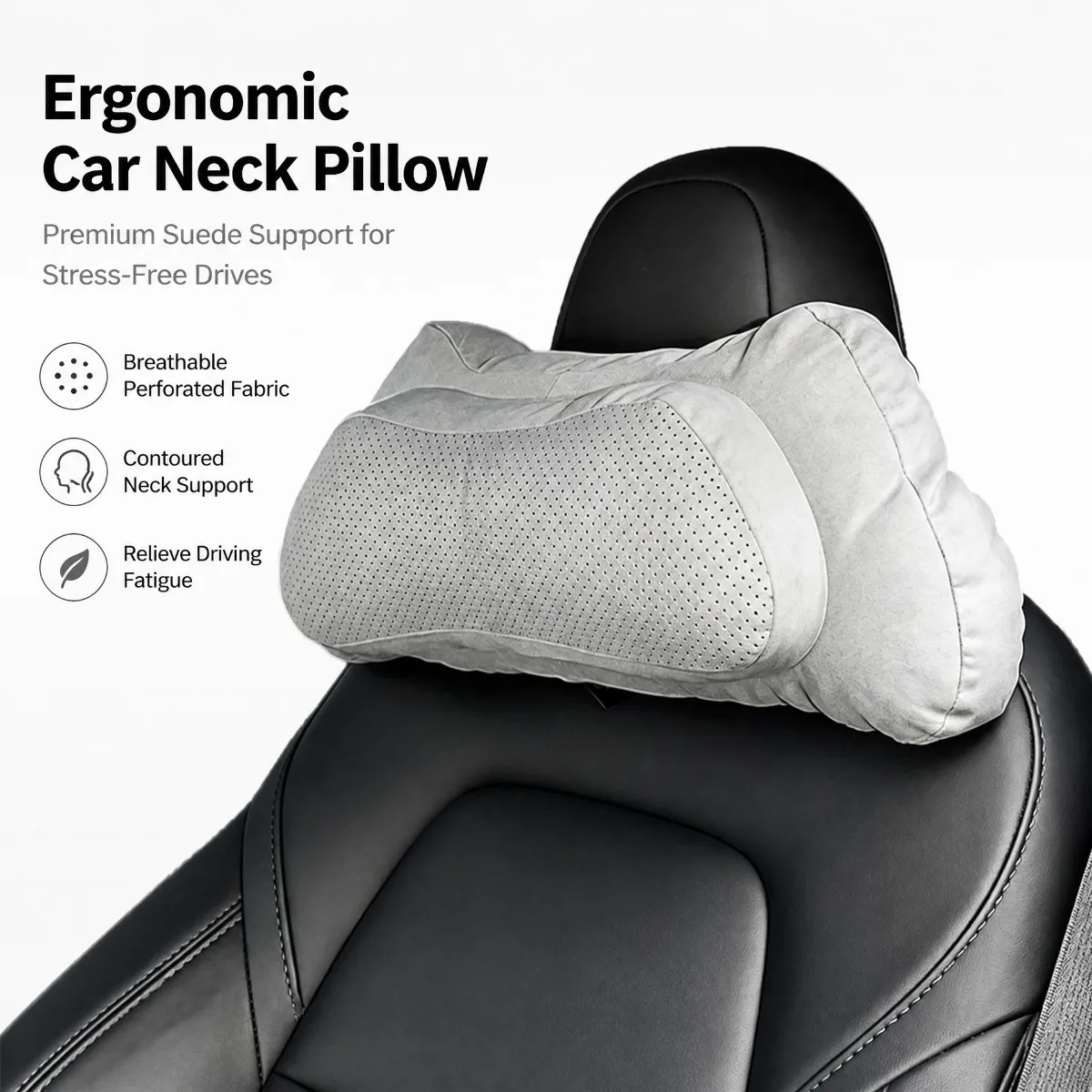 Car Neck Headrest Cushion Leather Perforated Breathable Design Ergonomic Head Support Pillow Relieve Driving