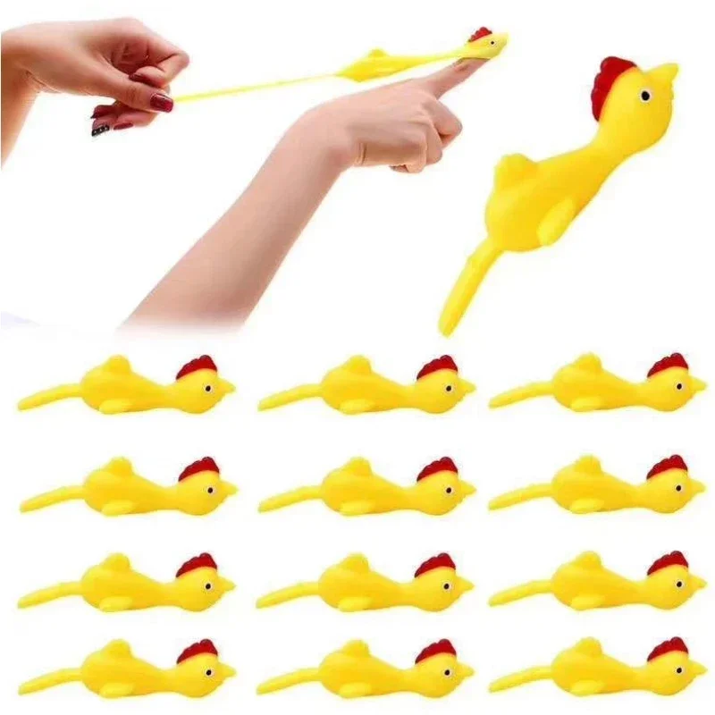 

50-5pcs Novelty Catapulted Ejection Chicken Toy Light Rubber Finger Prank Flying Toy Slingshot Chicken Finger Toys Turkey Sticky