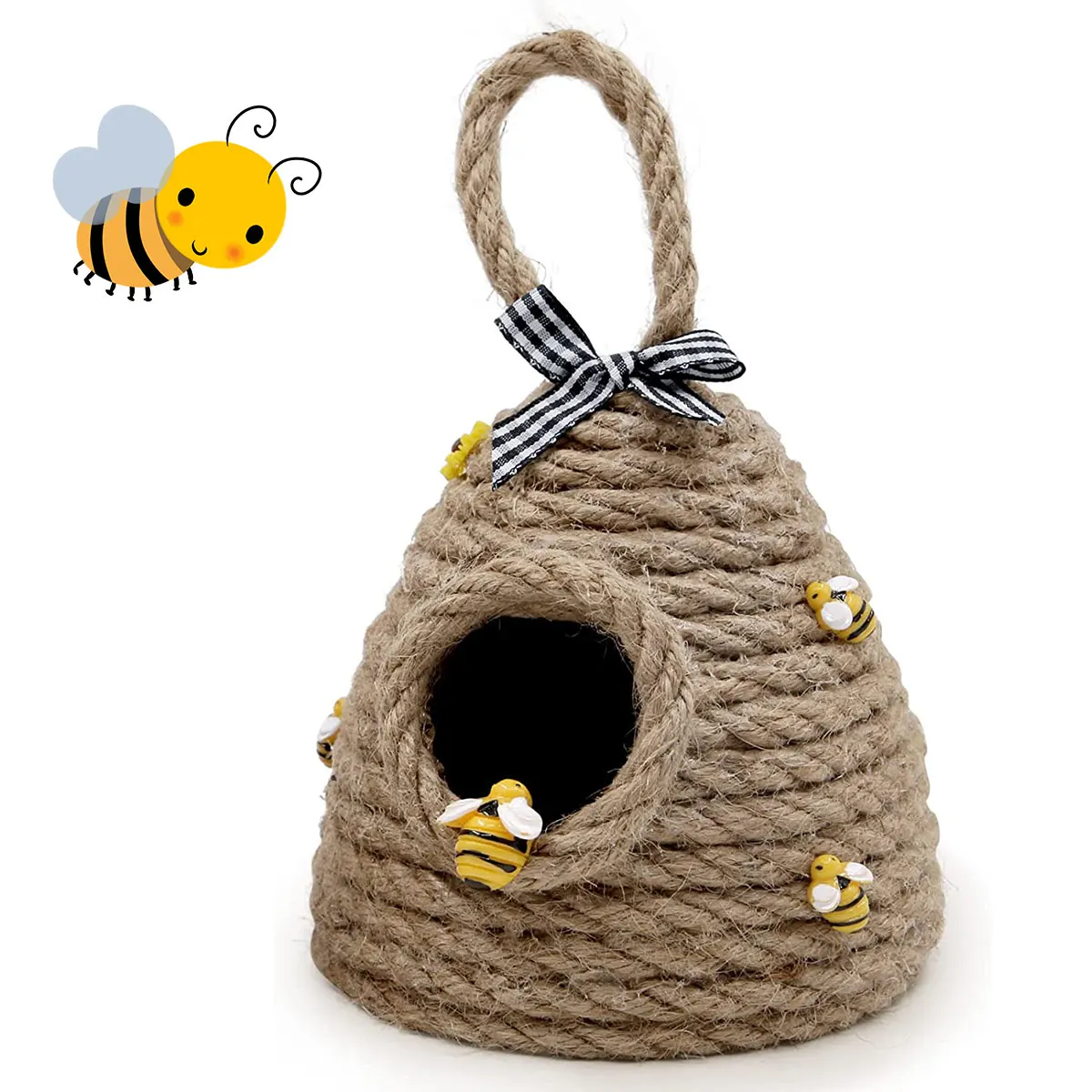 Beehive Decor Jute Hanging Bee Tiered Tray Decor Cute Handmade Honeycomb Decoration Bee Themed Party Ornament for Farmhouse