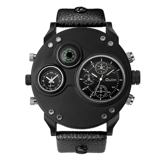 

Fashion Oulm Top Brand Hp3741 Unique Men's Two Time Zone Quartz 3d Big Dial Casual Male Sport Compass Watch Relogio Masculino