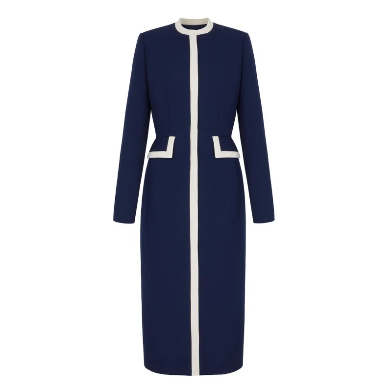 1 2026 Fall New French Style Slim Fit Kate Middleton Same Collar Contrast Color Patchwork Dress Elegant Lady Midi Dress view 4
