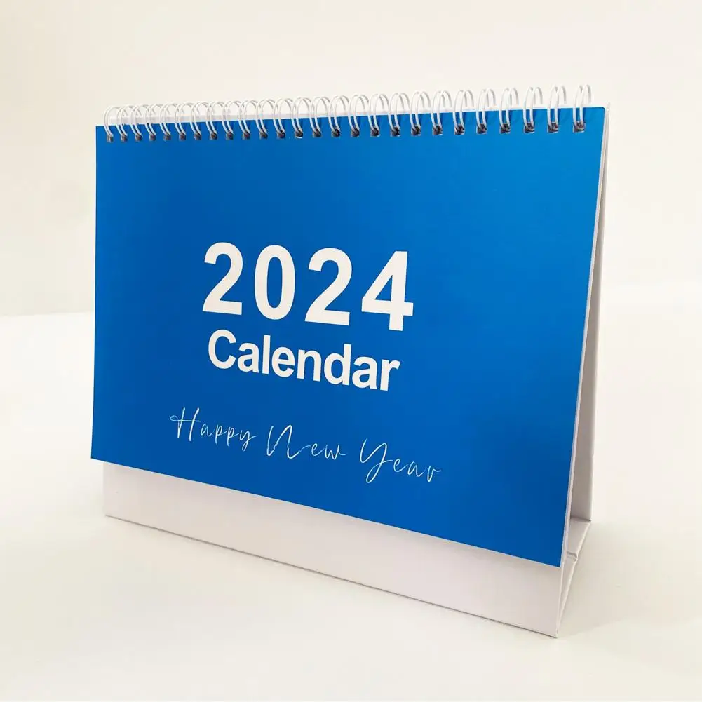 Paper Desk Calendar 2024 English Desk Calendar Spiral Coil Page Turning Date Recording 12 Monthly Plan Book