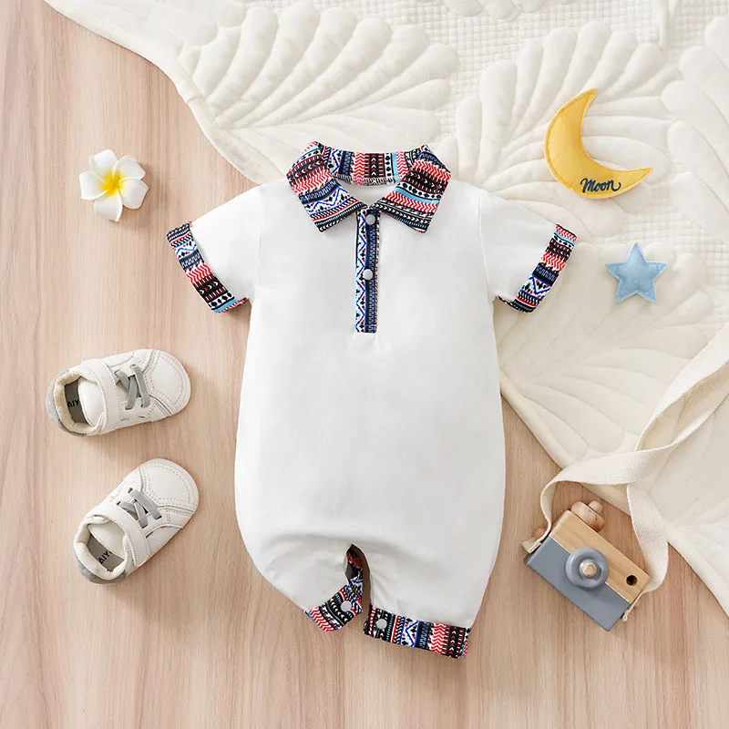 Newborn Baby Boys Summer Ramadan Festival Retro Geometric Style Jumpsuit for 0-18M