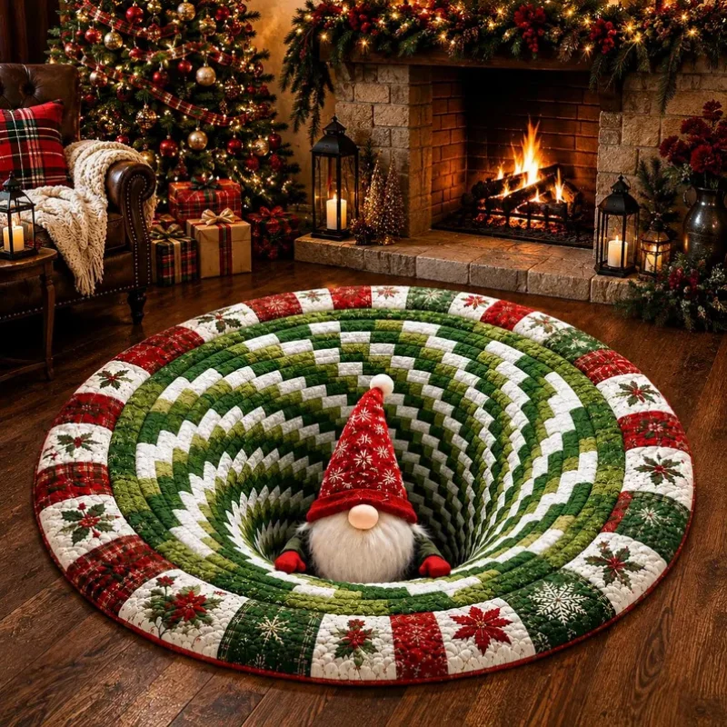 VIKAMA Christmas Spiral Round Rug, Tunnel Gnome Snowflake Circular Mat, Soft Washable Carpet, Living Room Bedroom Home Decor