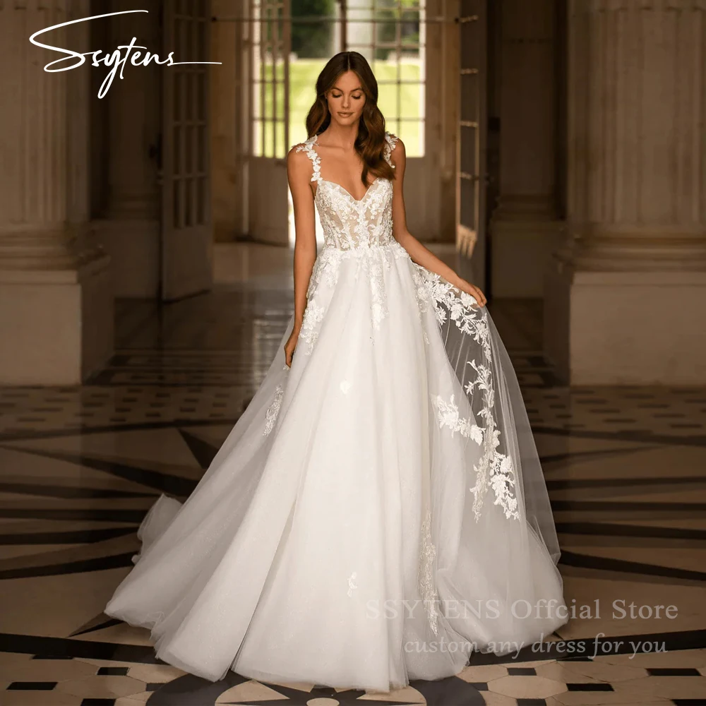 

SSYTENS 2026 Elegant Bridal Wedding Dresses V Neck Floral Lace A Line Boho Wedding Gown Sexy Backless Bride Dresses Customized