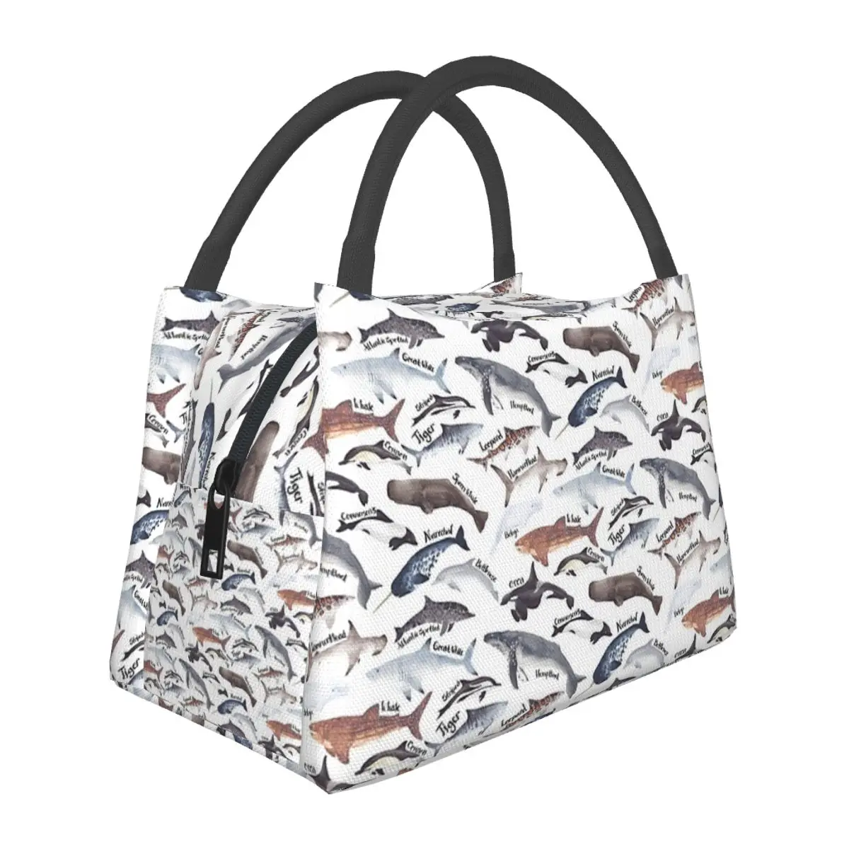 Types Of Whales, Sharks And Dolphins Watercolour Lunch Bags Insulated Bento Box Lunch Tote Picnic Bags Thermal Bag for Woman