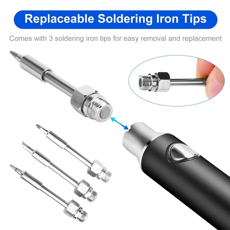 

ABYN-Cordless Soldering Iron Kit Black Metal Portable Cordless Soldering Iron With 3PCS Soldering Tips Soldering Iron