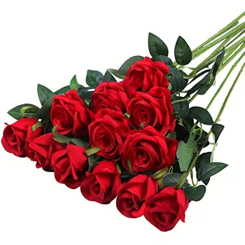 결혼식 및 생일용 현실적인 인공 장미 꽃다발, 꽃꽂이 및 집 장식용, 12 개
