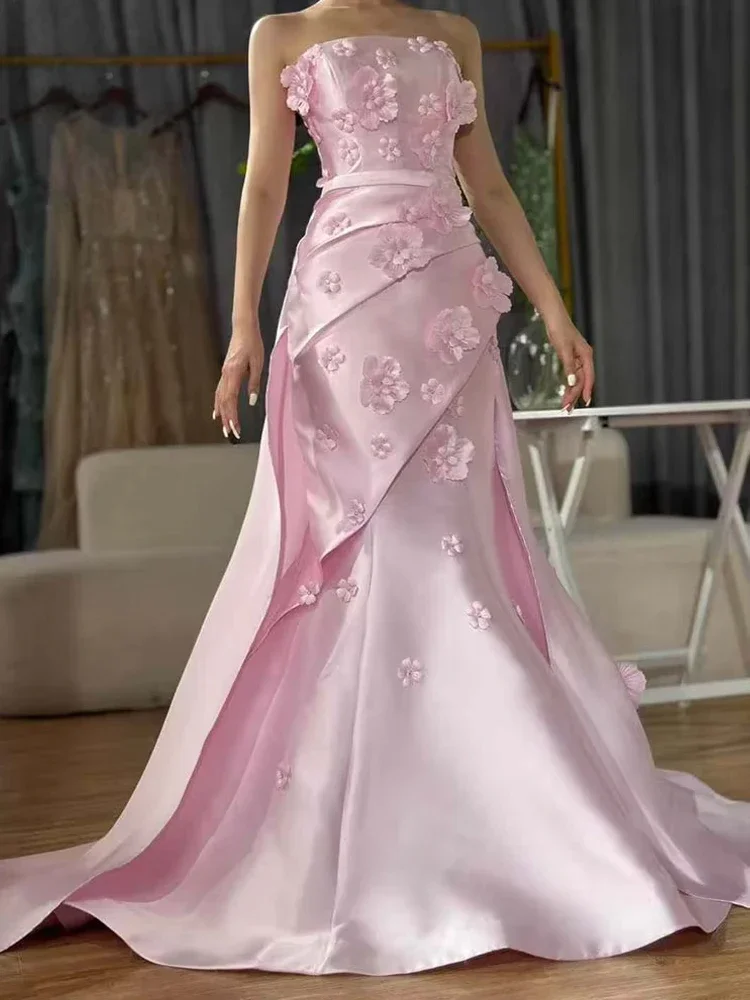 Customized Prom Gown High Quality Classic Ruched Applique A-line Strapless Long Dresses Exquisite Evening Party Gowns for Women