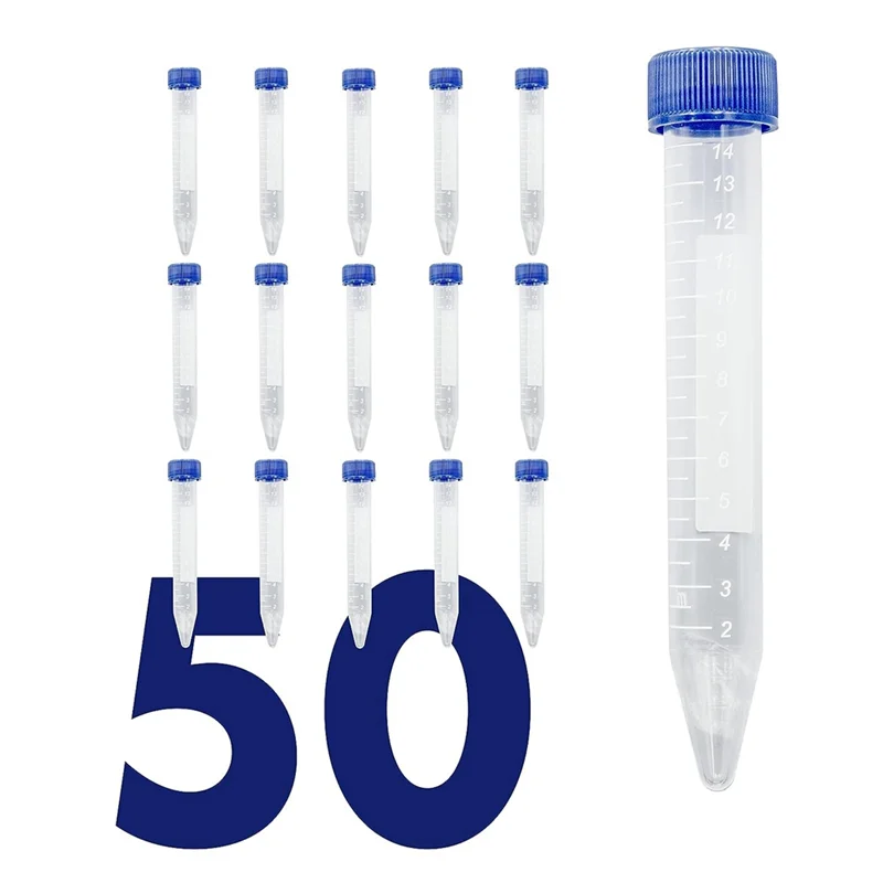 Scientific Conical Centrifuge Tubes 15ML, [50 Pack] Plastic Test Tube with Screw Caps, 15ML Sterile Test Tubes with Lids